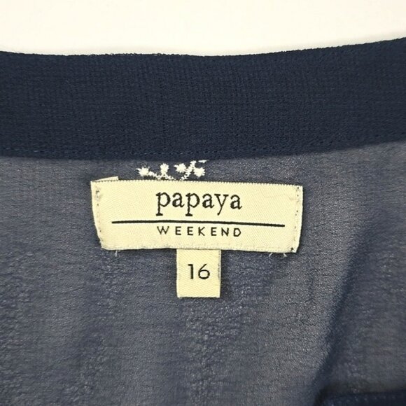 Papaya Weekend Women's Navy Semi Sheer Embroider 3/4 Length Sleeves Blouse Sz 16 - Picture 4 of 12
